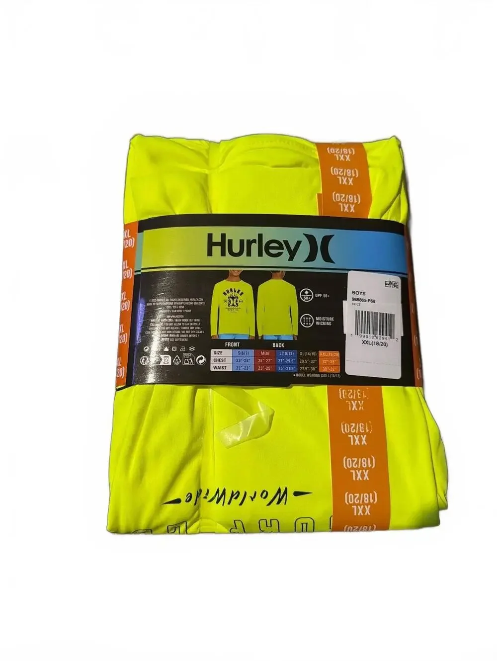 Hurley Boys Long Sleeve UPF Swim Top XXL 18/20 Neon Yellow